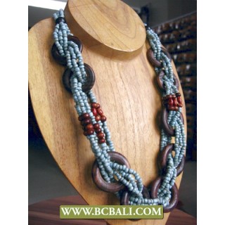 Blue Beaded wrap Wooden Necklaces